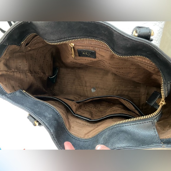 Ralph Lauren's iconic Marcy satchel with a polished monogram. Black Purse - Picture 8 of 8